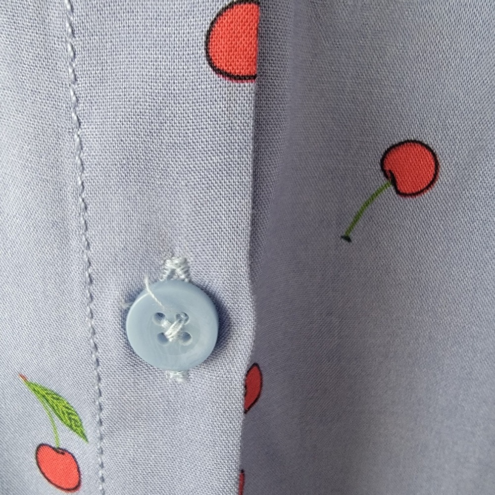 beach lunch lounge women's cherry print top sz L Cottagecore Soft Girl Summer - Picture 6 of 8